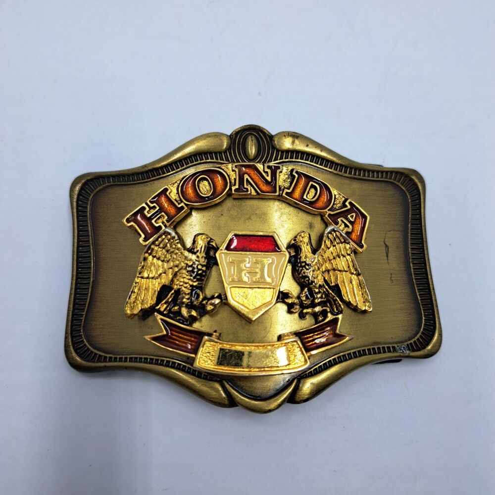 Vintage 1978 AHM Honda GoldWing Belt Buckle Enamel Gold Tone Metal